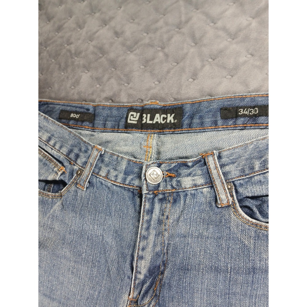 Rue21 Black Bootcut Jeans Mens 34x30 Distressed Patriotic Patch Medium Wash - Picture 5 of 7
